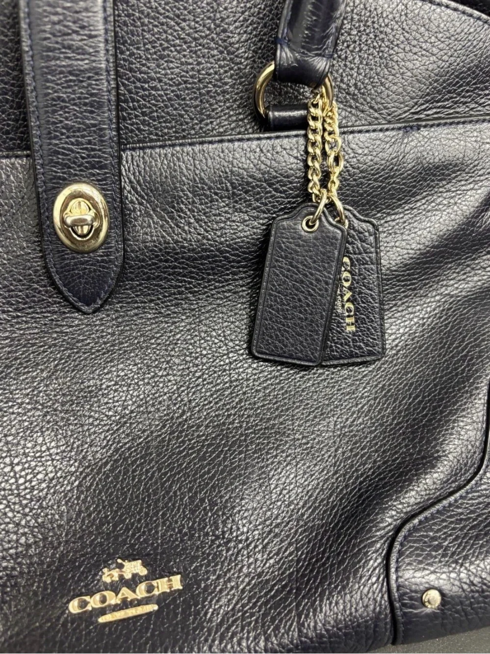 Coach NAVY Leather Satchel with Gold Hardware - Picture 5 of 9